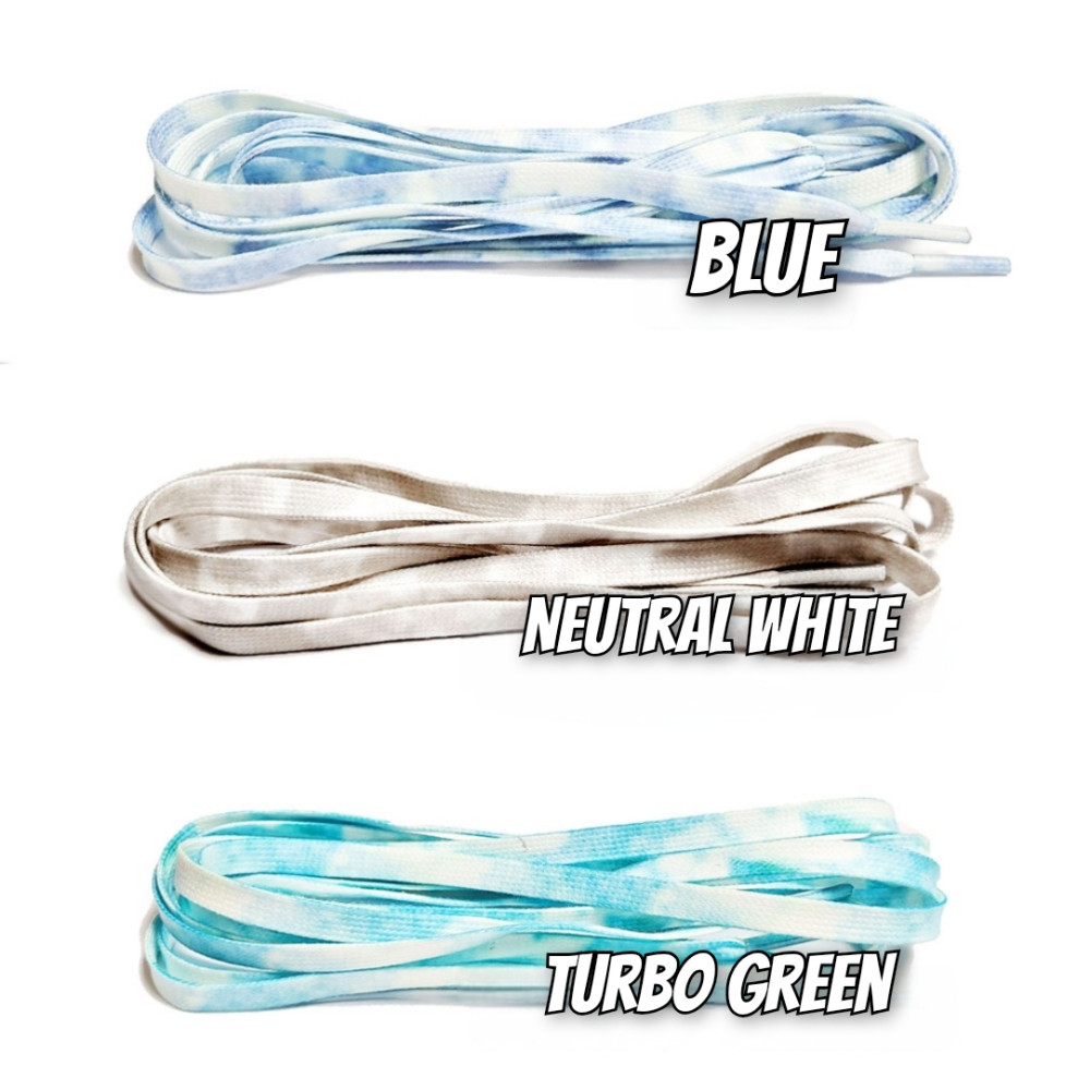 Vintage Soft Tie Dye Flat Shoelaces - For Jordan 1 - Neutral Grey - Turbo Green - Hyper Royal Blue -